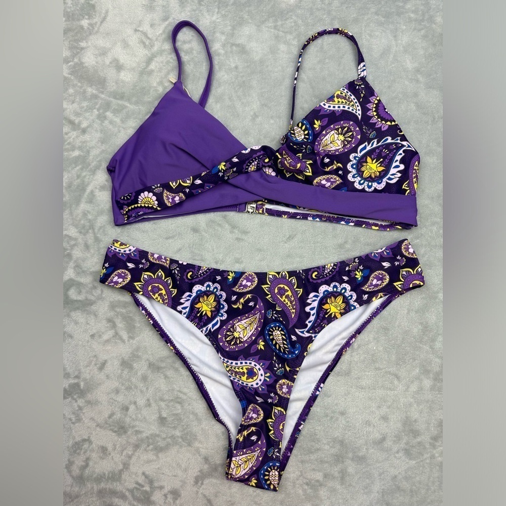 OYOANGLE Purple Paisley Bikini Set Large - Picture 3 of 7